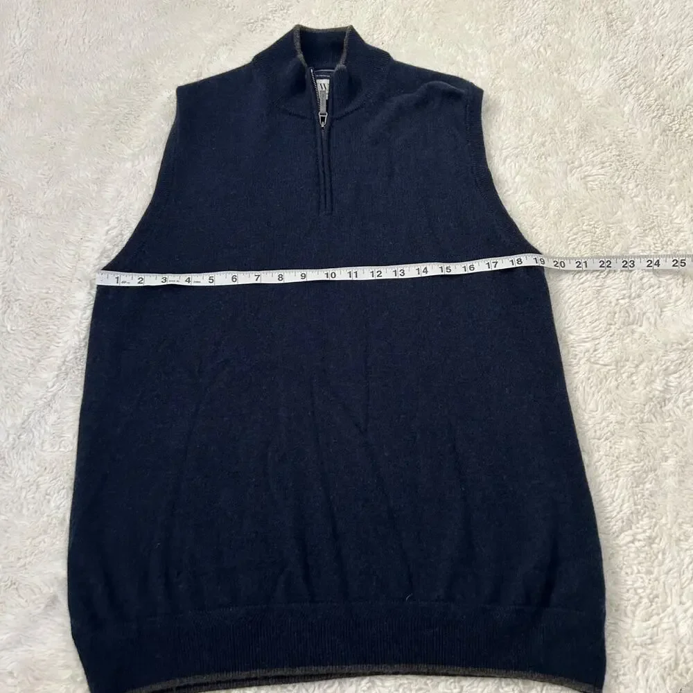 John W Nordstrom Sweater Vest Mens L Cashmere 1/4 Zip Pullover Navy Preppy Golf - Picture 3 of 6